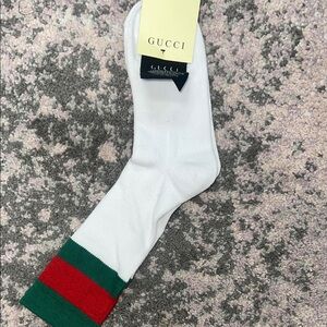 Gucci White Socks with Green and Red Stripes
